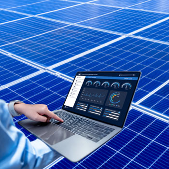 Working on computer on solar panel