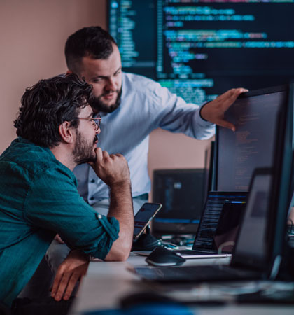 Men collaborating on computer