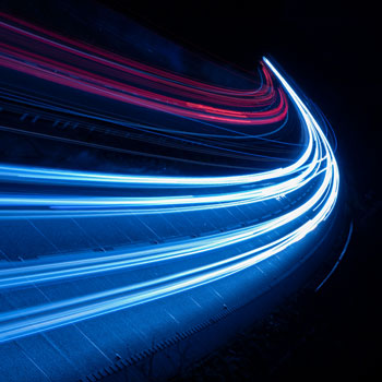 Glowing blue and red curved lines