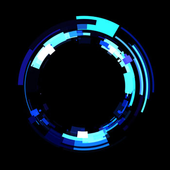 Accelerate circle with blues and purples around it