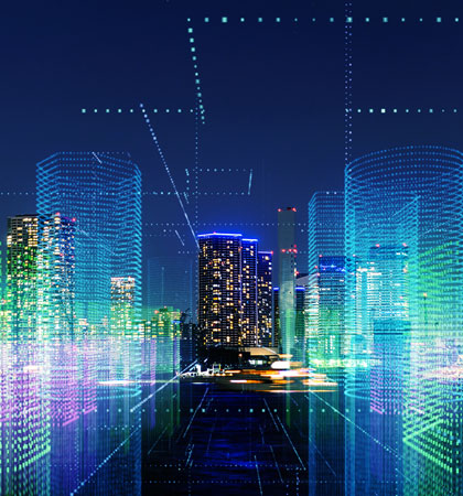 city building with blue outlines of cities