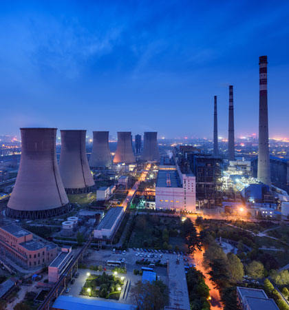 Refinery with buildings in middle