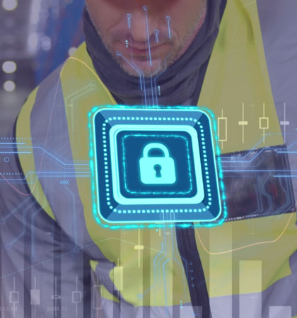 Manufacturing worker with lock icon
