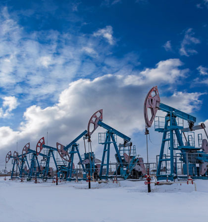 Oil and gas field with multiple pumpjacks
